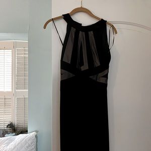Black halter with nude peek a boo nude lining formal